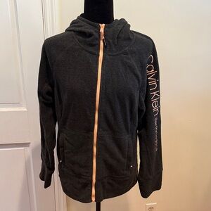 Calvin Klein Women's gray performance fleece hoodie with Orange Zipper